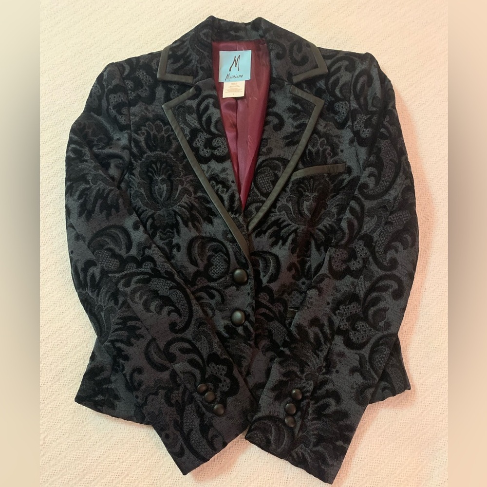 Marciano Brocade Blazer with faux leather buttons and trim